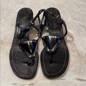 Black Prada logo chunky heel sandal